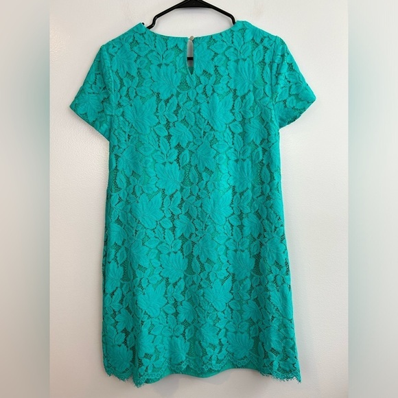 CeCe Teal Blue Lace Short Sleeve Shift Mini Dress Size 8 - Picture 5 of 10
